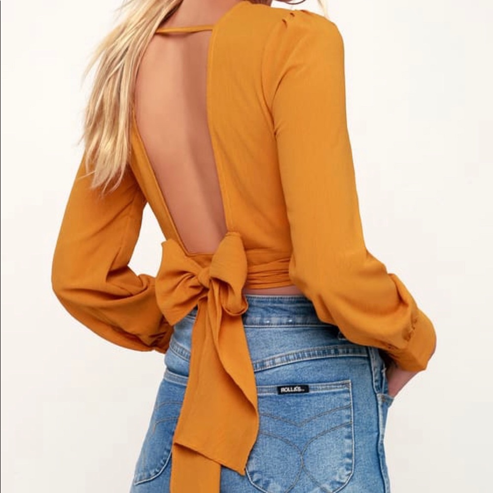Golden Yellow Long Sleeve Backless Crop Top